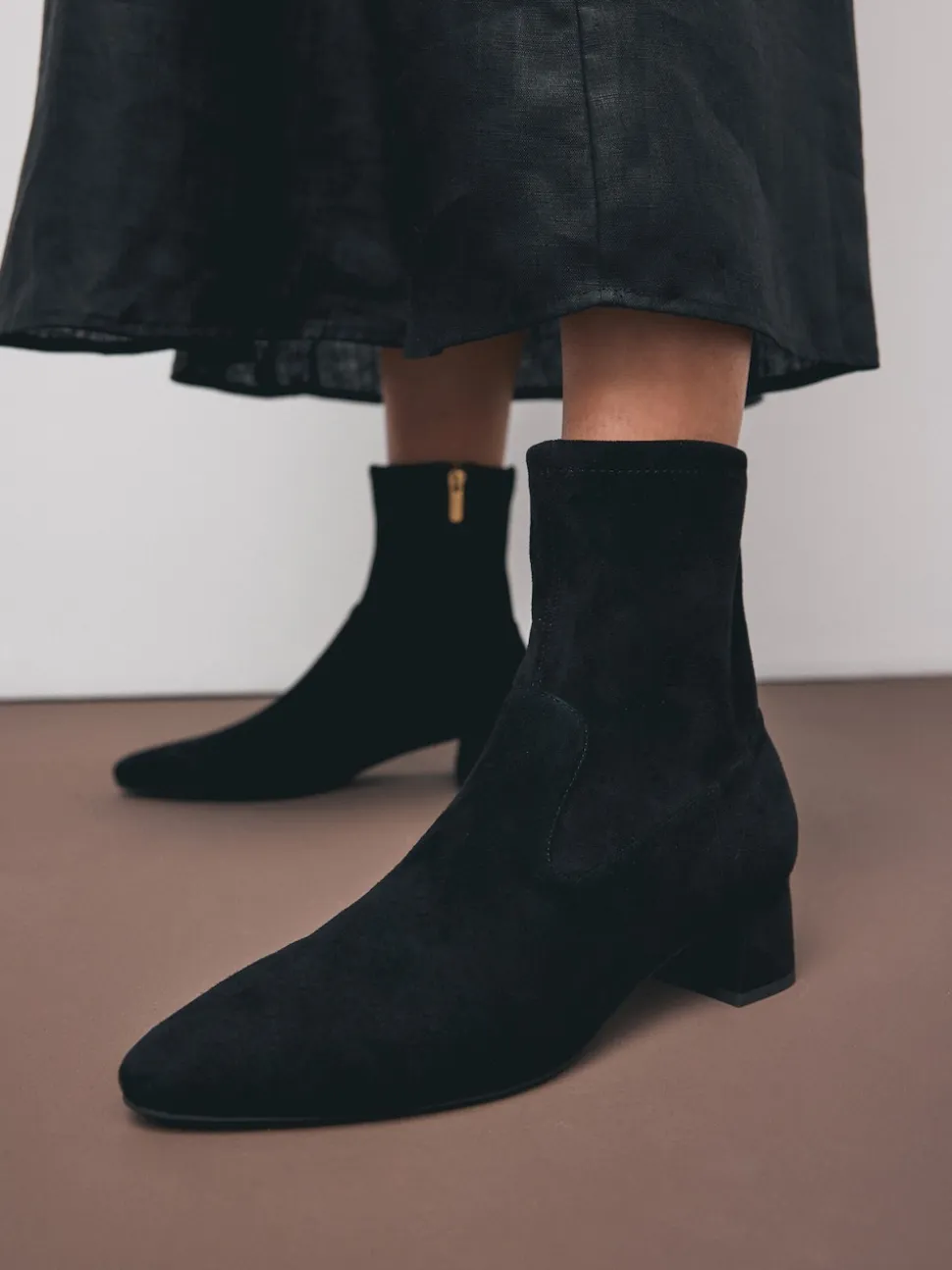 Black Suede Motionflex Block Heeled Sock Boots