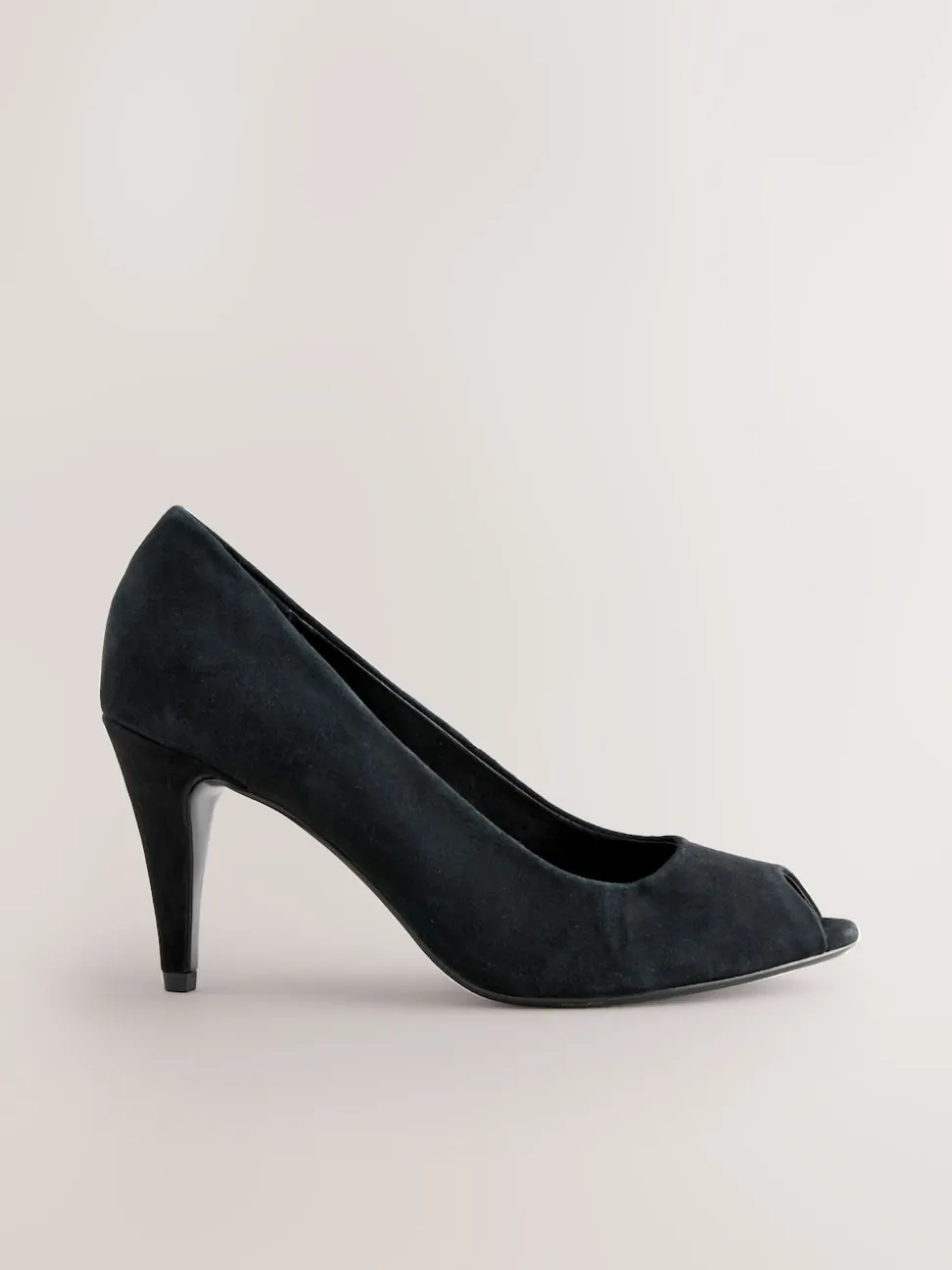 Black Suede Premium Leather Peep Toe Heels