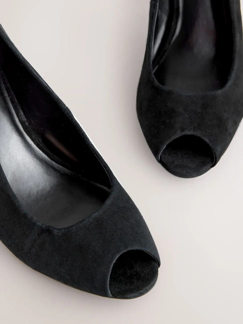 Black Suede Premium Leather Peep Toe Heels