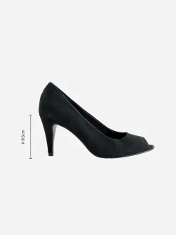Black Suede Premium Leather Peep Toe Heels