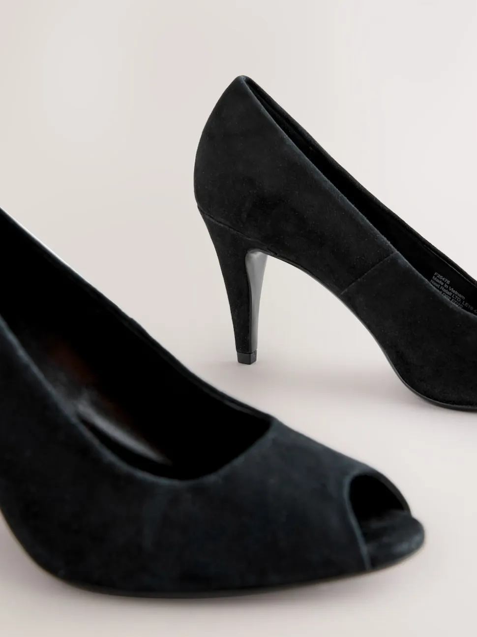 Black Suede Premium Leather Peep Toe Heels