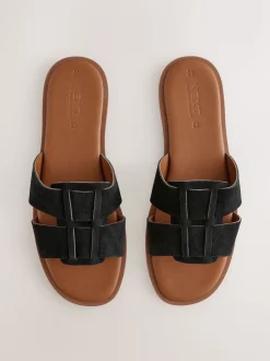 Black Suede Standard/Wide Fit Slot Mule Sandals