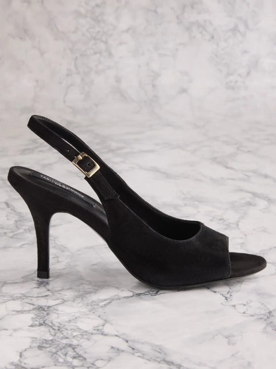 Black Suede Tabitha Simmons X Next Ivy Peep Toe Sling Back Heels