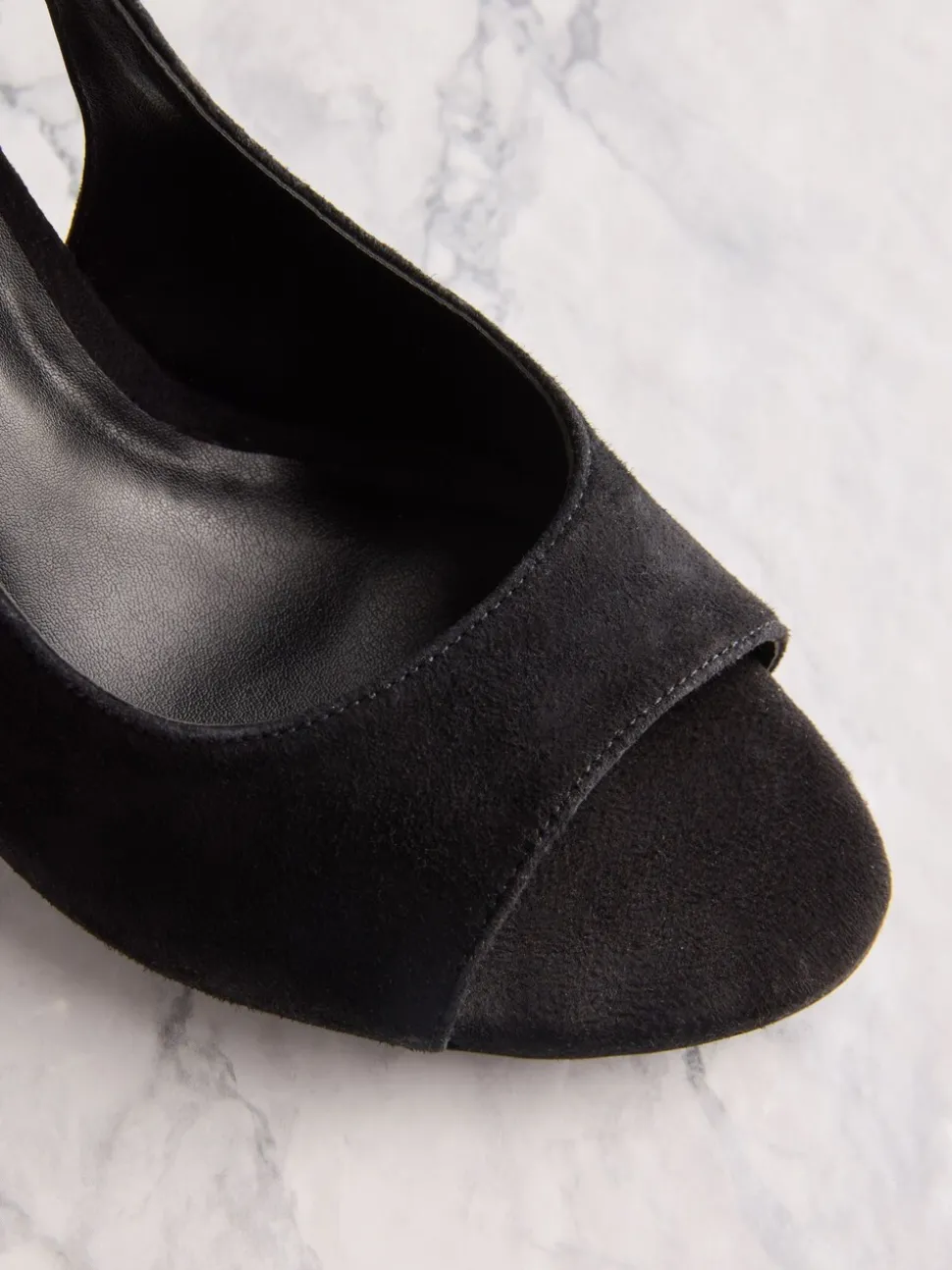 Black Suede Tabitha Simmons X Next Ivy Peep Toe Sling Back Heels