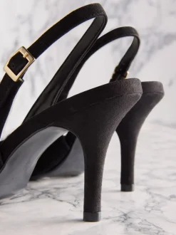 Black Suede Tabitha Simmons X Next Ivy Peep Toe Sling Back Heels