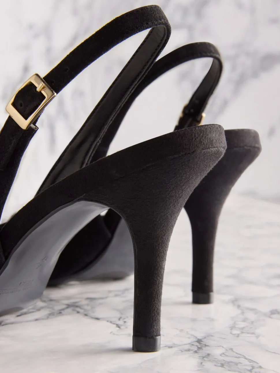 Black Suede Tabitha Simmons X Next Ivy Peep Toe Sling Back Heels