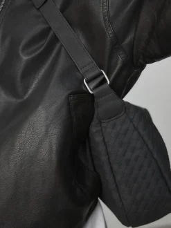 Black Suede Weave Sling Bag