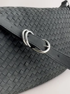 Black Suede Weave Sling Bag