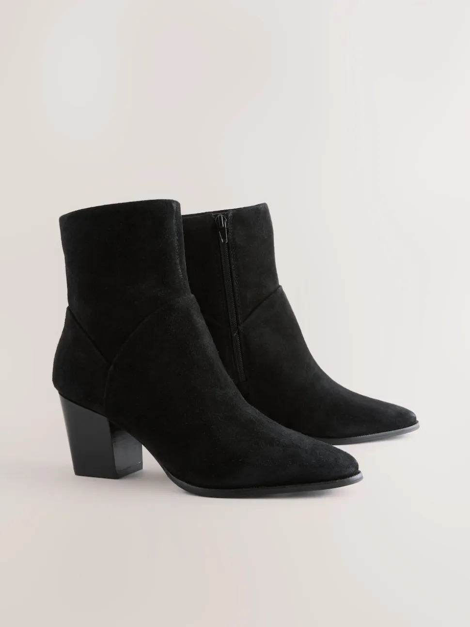 Black Suede Western Block Heel Ankle Boots