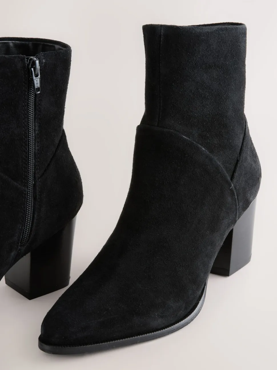 Black Suede Western Block Heel Ankle Boots