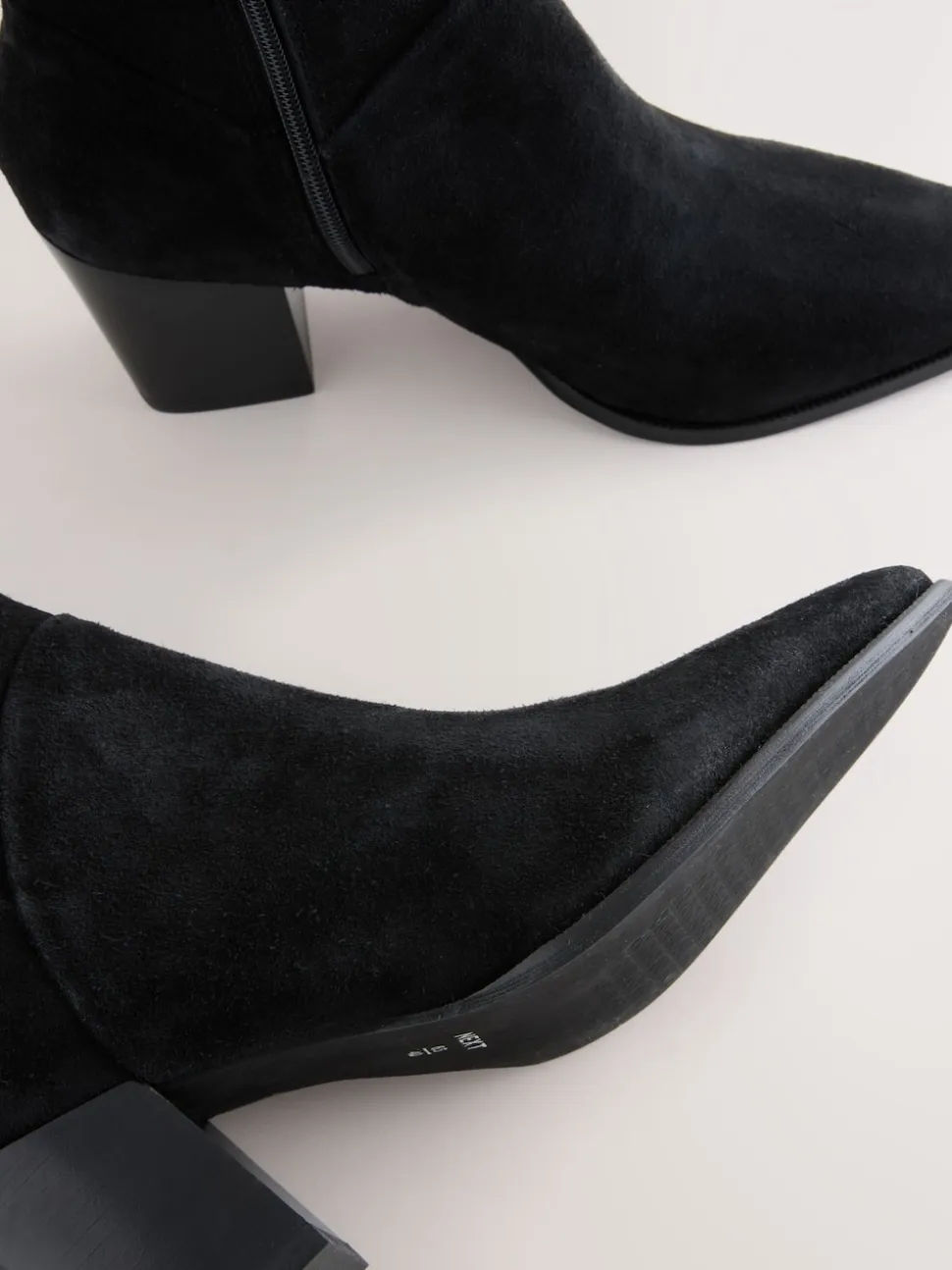 Black Suede Western Block Heel Ankle Boots