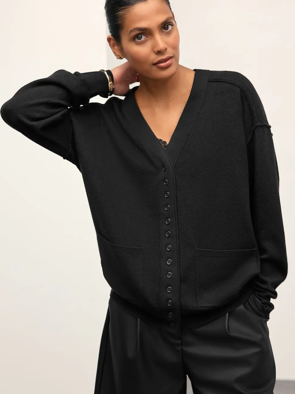 Black Supersoft V-Neck Cardigan With Pockets