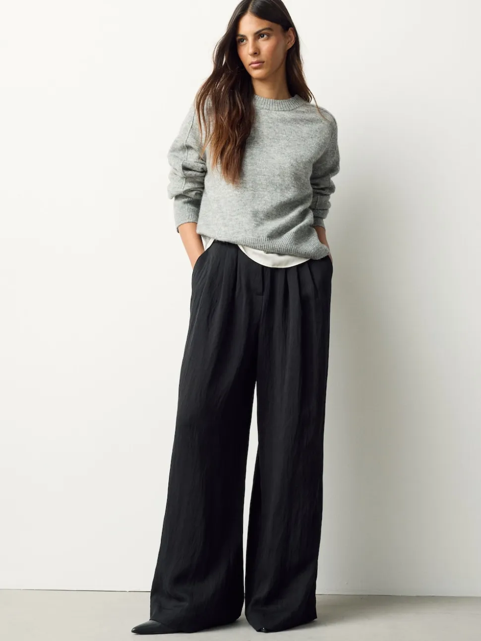 Black Superwide Pleated Trousers