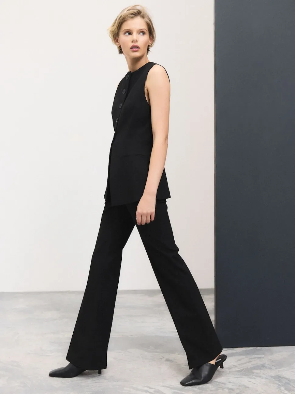 Black Tailored Bootcut Trousers With Wool