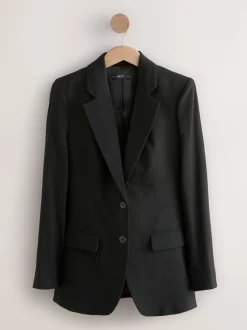 Black Tailored Single Breasted Blazer With Wool