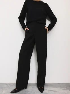 Black Tailored Wide Leg Trousers With Wool