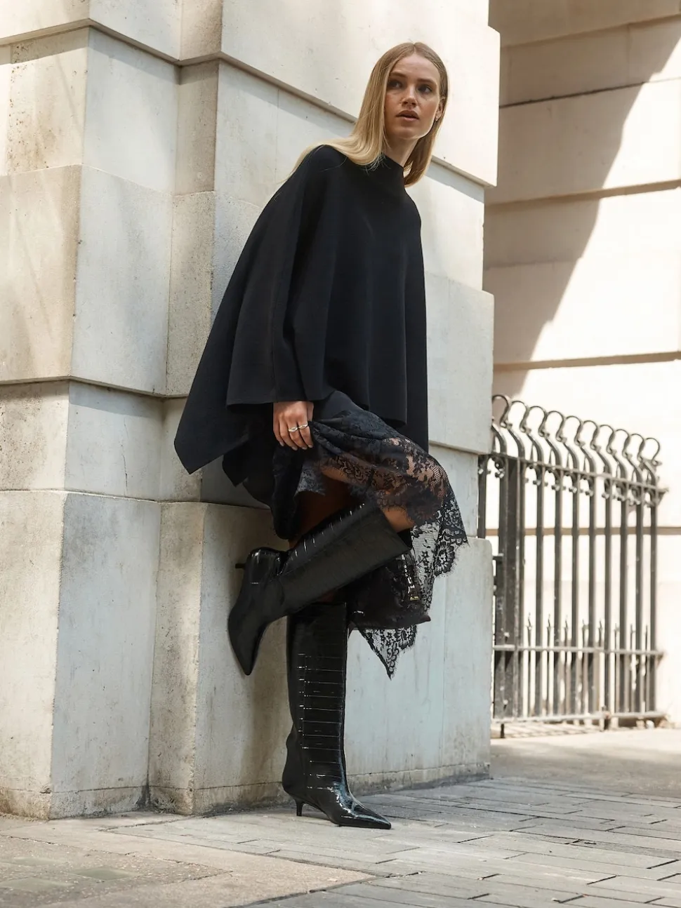 Black Textured Forever Comfort® Knee High Underset Heel Boots