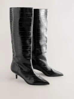 Black Textured Forever Comfort® Knee High Underset Heel Boots