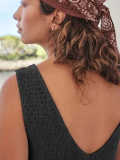 Black Textured Jersey Slip Dress