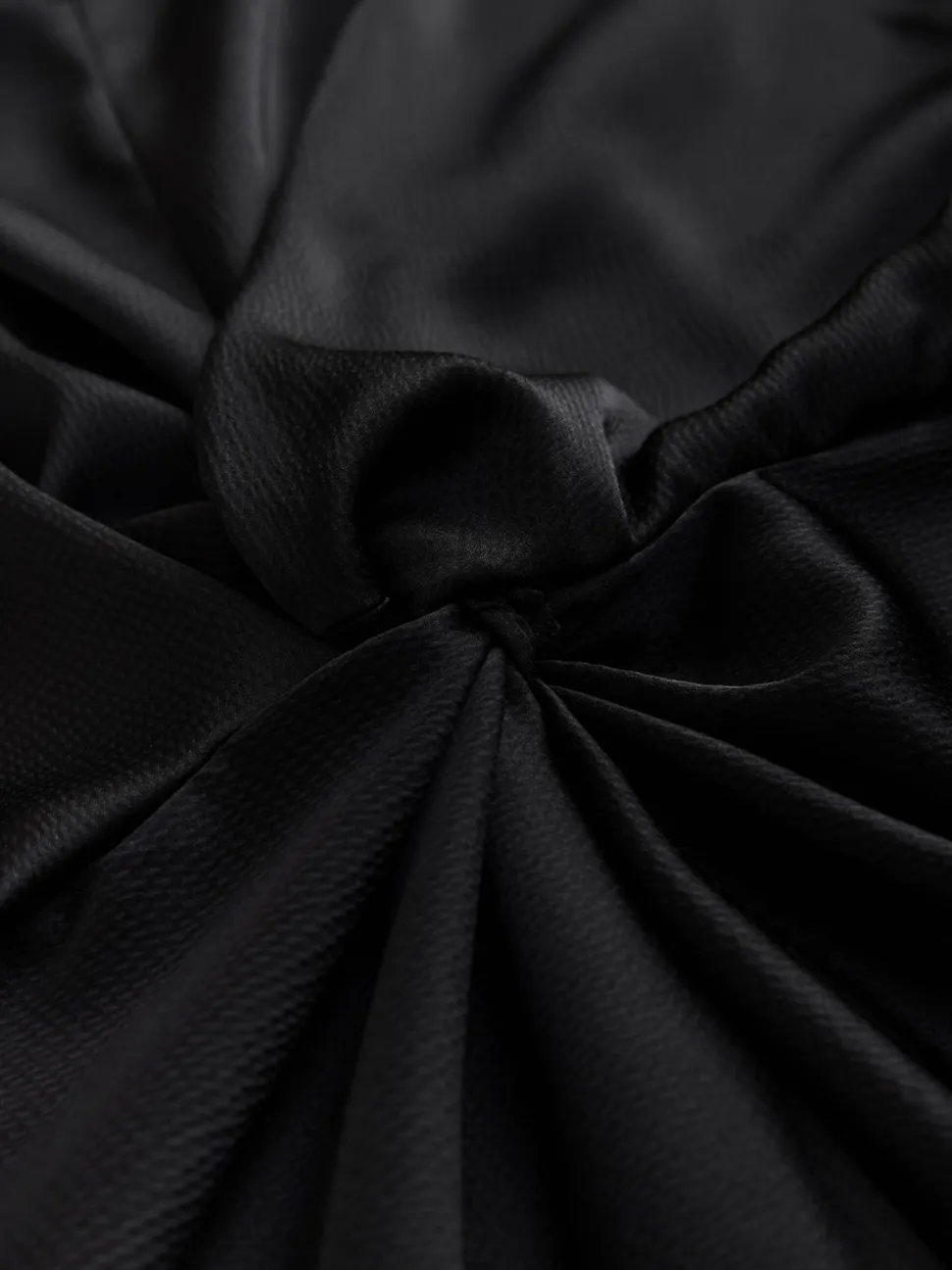 Black Textured Satin Short Sleeve Twist Front Midi Dress
