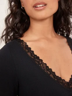 Black Thermal Base Layer Lace Trim Bodysuit