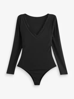 Black Thermal Base Layer Lace Trim Bodysuit