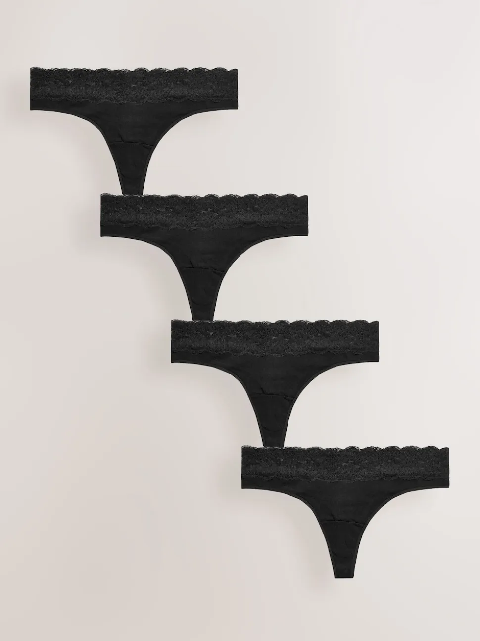 Black Thong Cotton Lace Knickers 4 Pack