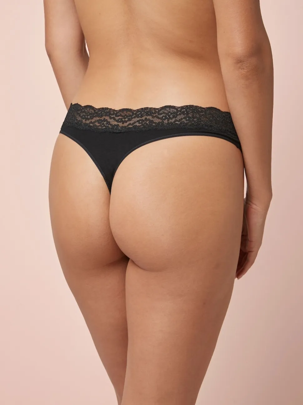 Black Thong Cotton Lace Knickers 4 Pack