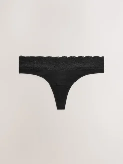 Black Thong Cotton Lace Knickers 4 Pack