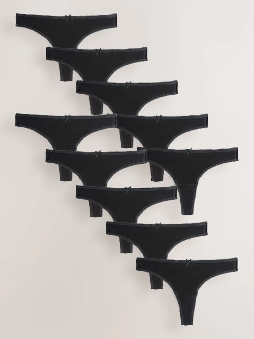 Black Thong Full Briefs Cotton Knickers 10 Pack