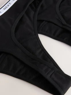 Black Thong Light Flow Cotton Period Knickers 2 Pack