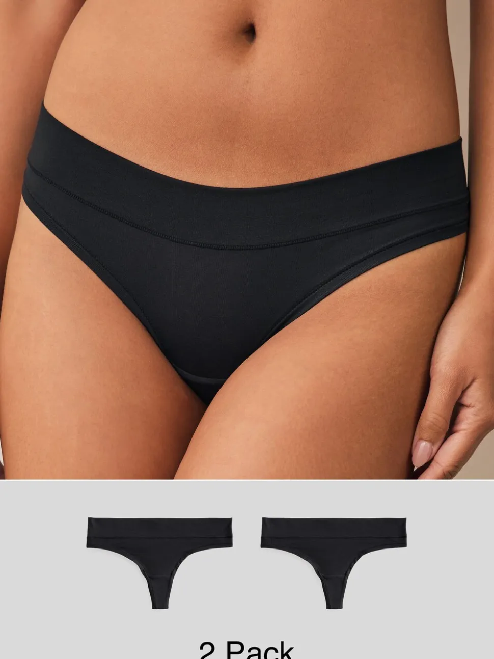 Black Thong Ultimate Comfort Knickers 2 Pack
