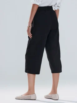 Black Tie Waist Linen Blend Culottes