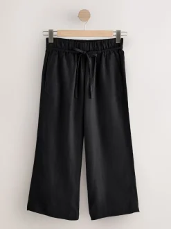 Black Tie Waist Linen Blend Culottes