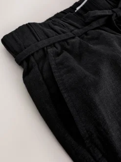 Black Tie Waist Linen Blend Culottes
