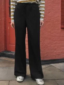 Black Tie Waist Wide Leg Trousers