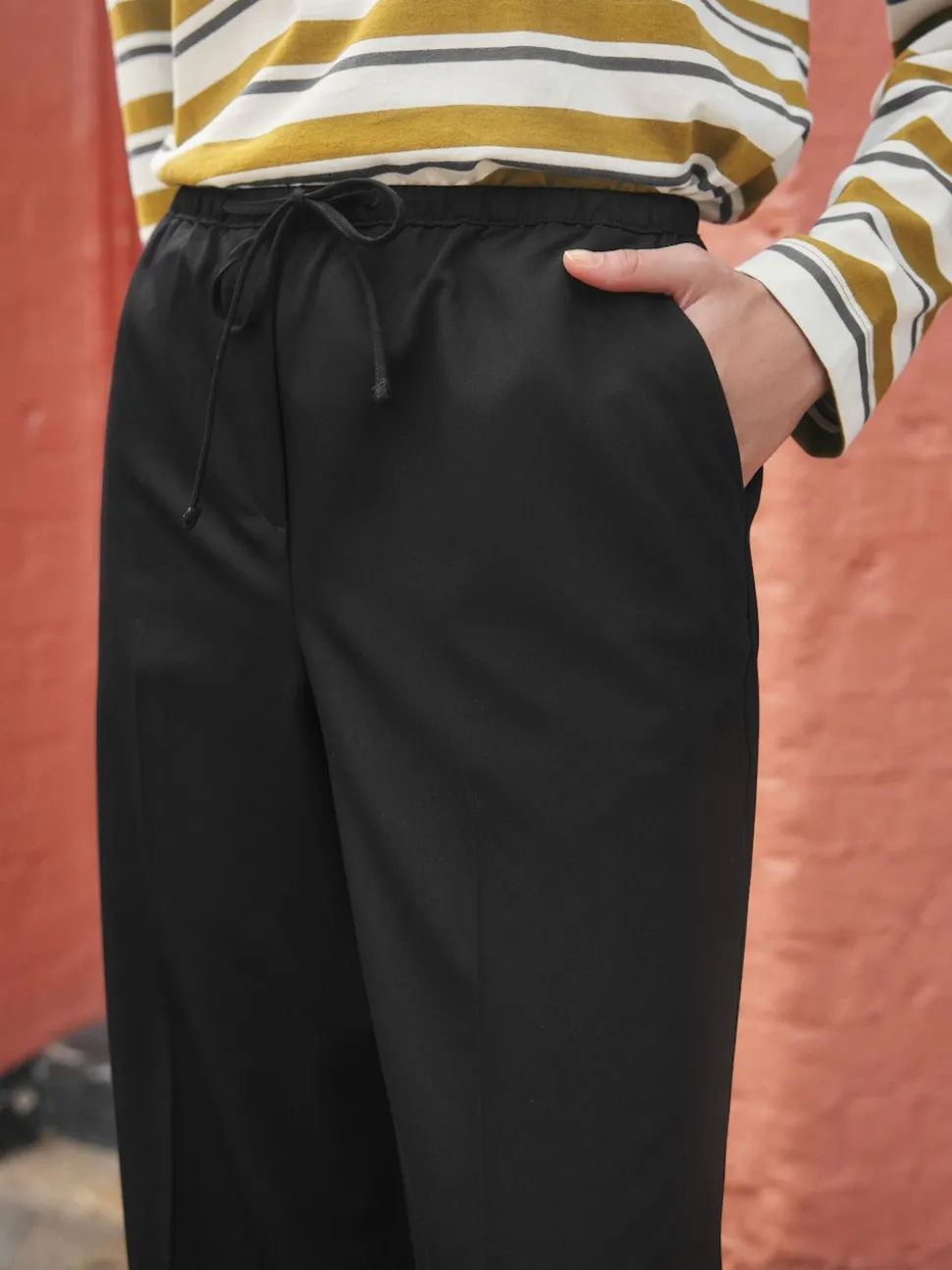 Black Tie Waist Wide Leg Trousers