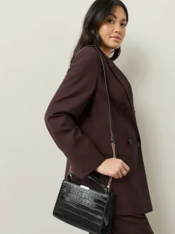 Black Top Handle Croc Effect Bag