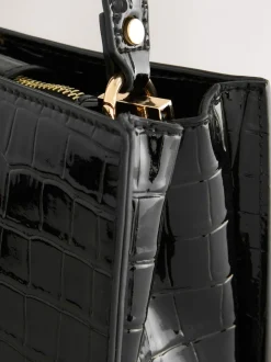 Black Top Handle Croc Effect Bag