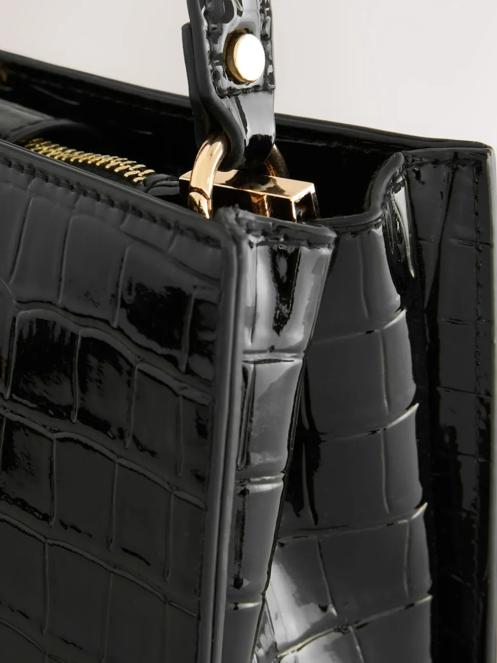 Black Top Handle Croc Effect Bag