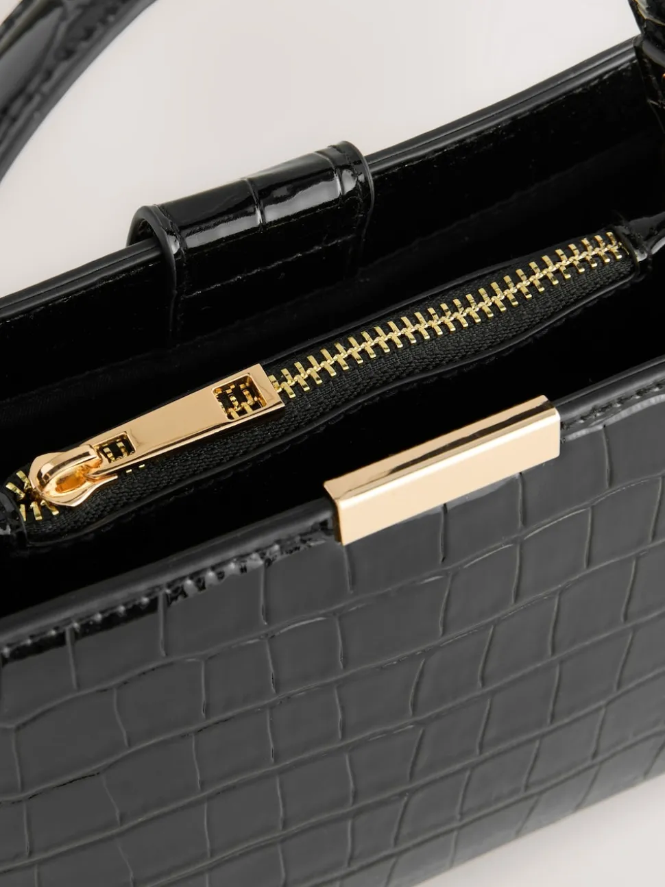 Black Top Handle Croc Effect Bag