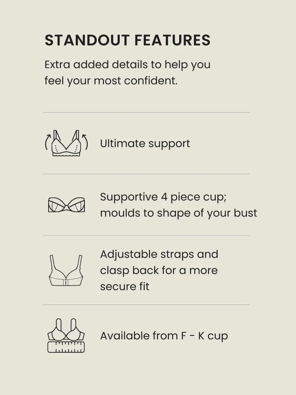 Black Ultimate Support F-K Underwired Bikini Top