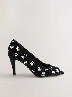 Black Velvet Forever Comfort Velvet Embellished Peep Toe Heels