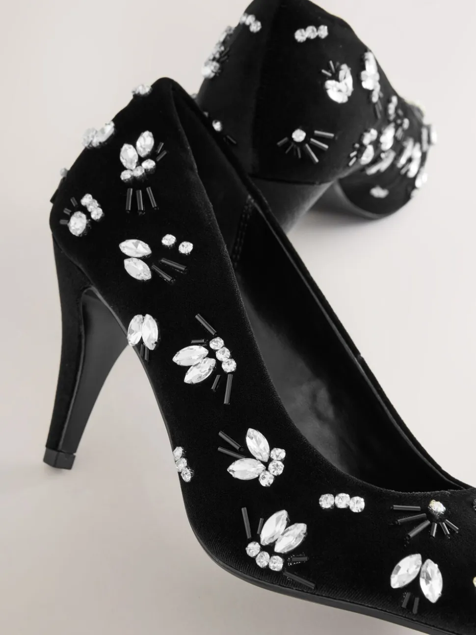 Black Velvet Forever Comfort Velvet Embellished Peep Toe Heels