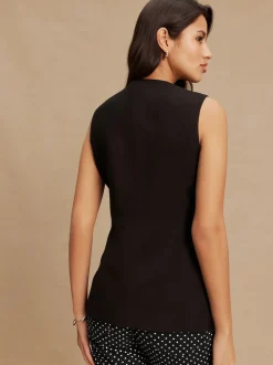 Black V-Neck Waistcoat with Button Detail