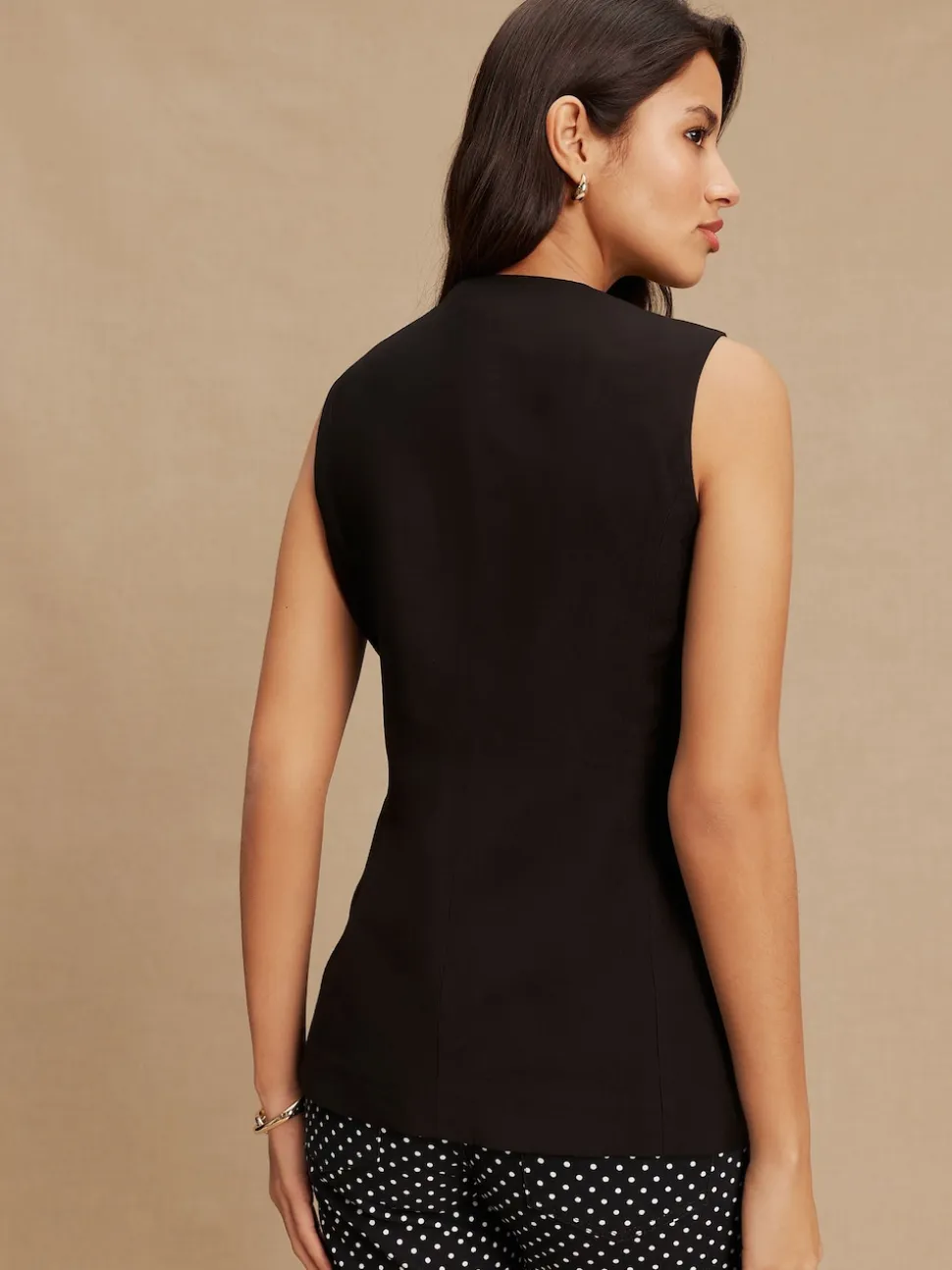 Black V-Neck Waistcoat with Button Detail