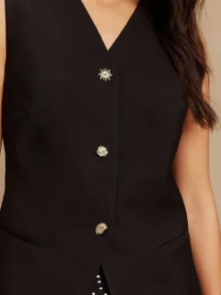 Black V-Neck Waistcoat with Button Detail