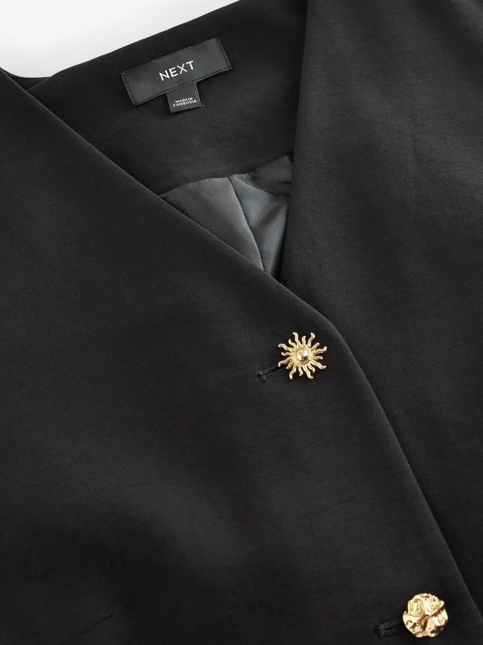 Black V-Neck Waistcoat with Button Detail