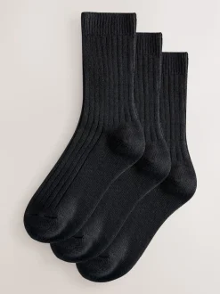 Black Warm Handle Ribbed Ankle Socks 3 Pack