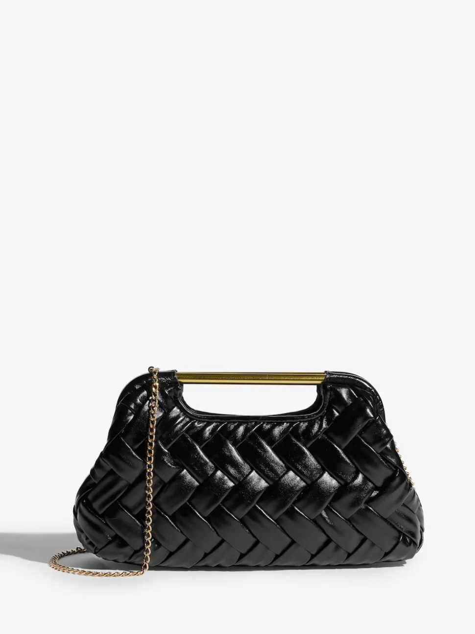 Black Weave Grab Handle Clutch Bag